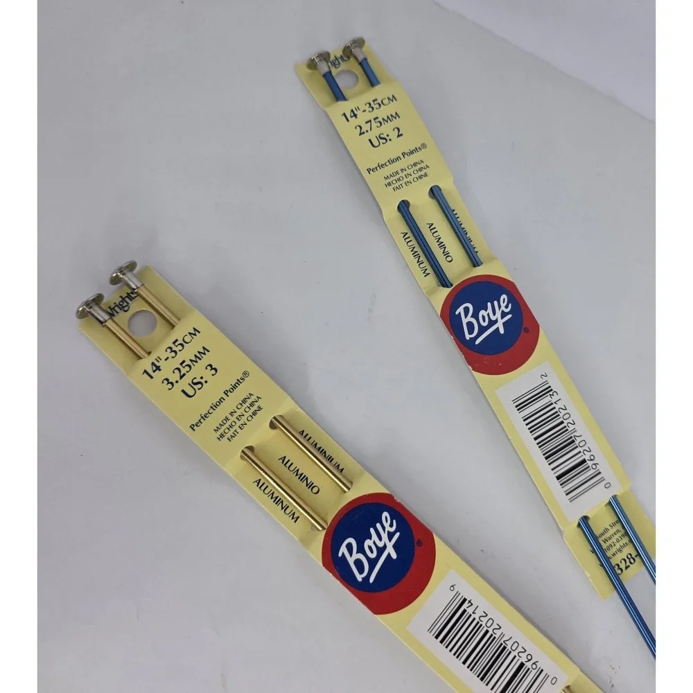 2 NEW Sets of Wrights Boye‎ Aluminum Knitting Needles Size 2 & 3 Blue & Gold